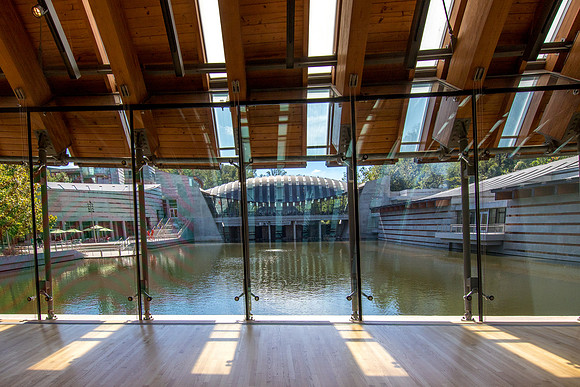 The restaurant, Eleven, can be seen in the distance and is named after the day Crystal Bridges opened, 11/11/11.