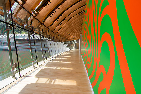 Many of the hallways have floor-to-ceiling windows.