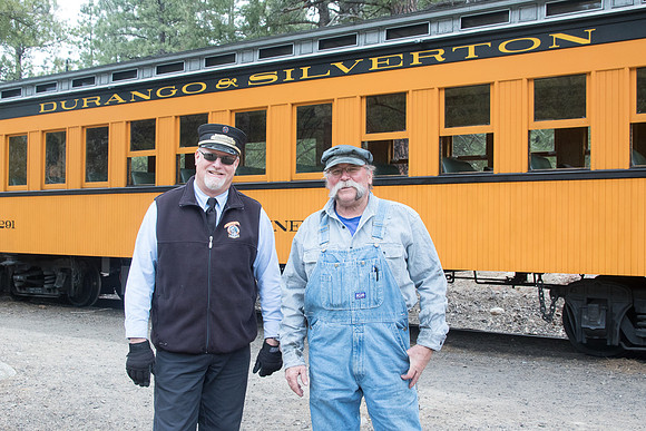 Bill Colley (left), Conductor and, Steve Otten, Chief Engineer, both 30 year veterans of the D&SNGR.