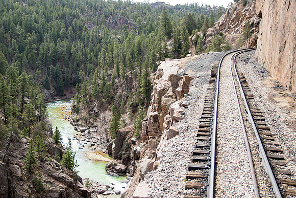 The narrow gauge tracks above the Animas River.